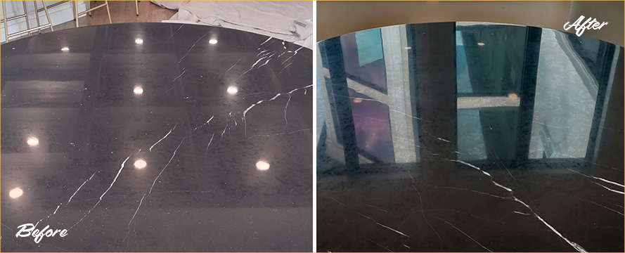 Onyx Table Before and After a Superb Stone Polishing in Wall, NJ