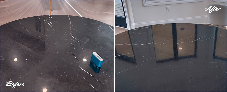 Onyx Table Before and After a Stone Polishing in Wall, NJ