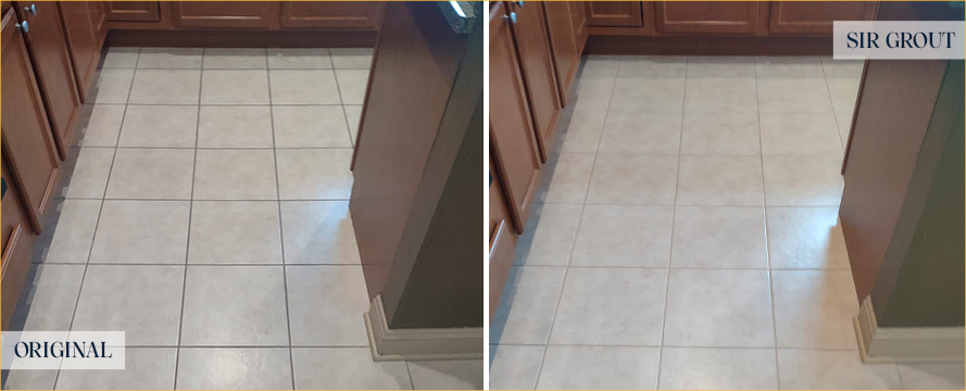 Kitchen Floor Before and After a Grout Sealing in Howell, NJ