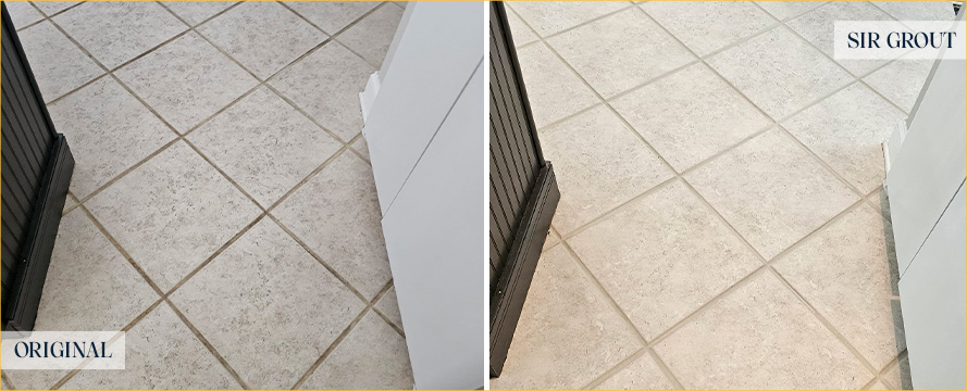 Floor Before and After a Remarkable Grout Cleaning in Wall, NJ