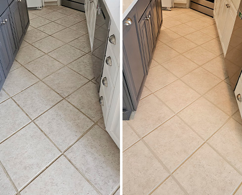 Floor Before and After a Grout Cleaning in Wall, NJ