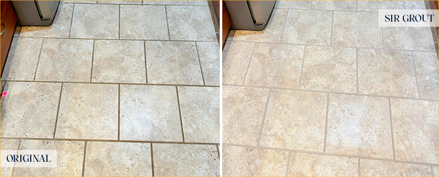 Kitchen Floor Before and After a Remarkable Grout Cleaning in Brick, NJ