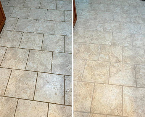 Floor Before and After a Grout Cleaning in Brick, NJ