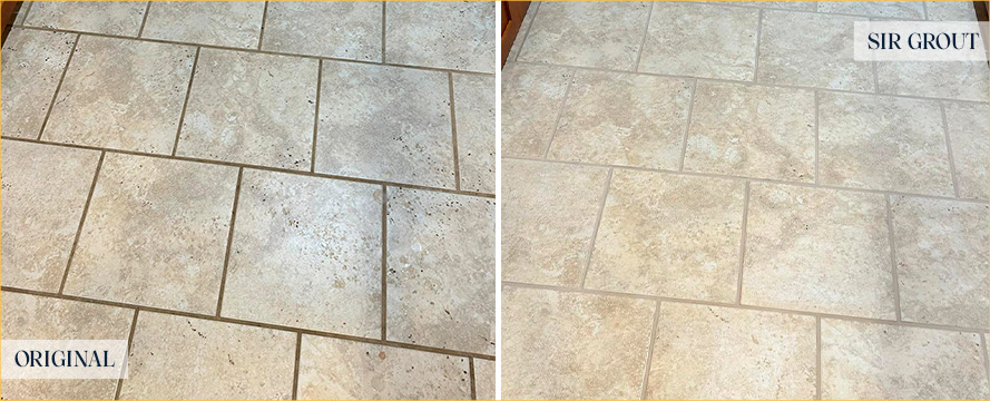 Kitchen Floor Before and After a Grout Cleaning in Brick, NJ