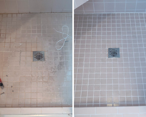 Shower Before and After a Tile Cleaning in Middletown, NJ