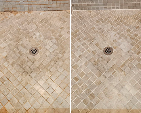 Shower Before and After a Grout Cleaning in Middletown, NJ