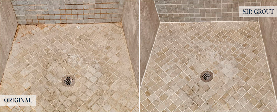 Shower Before and After a Flawless Grout Cleaning in Middletown, NJ