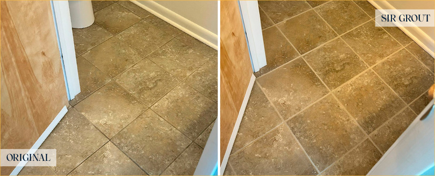 Bathroom Floor Before and After a Superb Grout Cleaning in Middletown, NJ