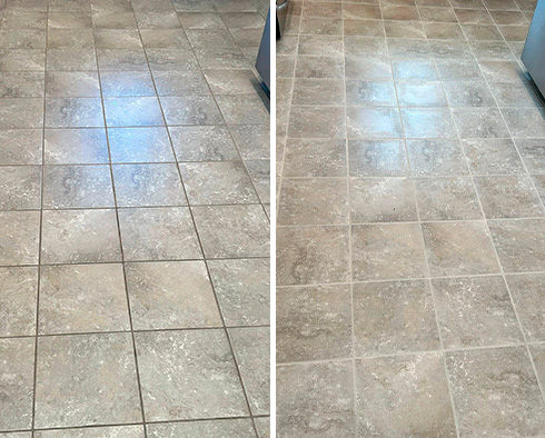 Floor Before and After a Grout Cleaning in Middletown, NJ