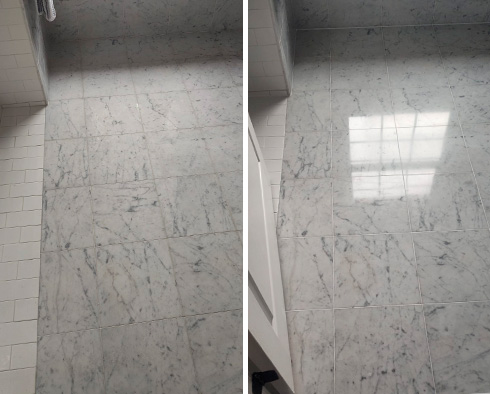 Floor Before and After a Stone Polishing in Howell, NJ