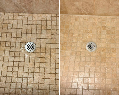 Shower Before and After a Grout Cleaning in Middletown, NJ